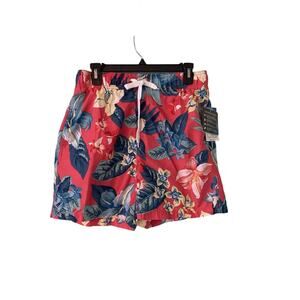 New Kanu Floral Hawaiian Red Swim Wear Trunks Pony Large Floral Print Size Med.